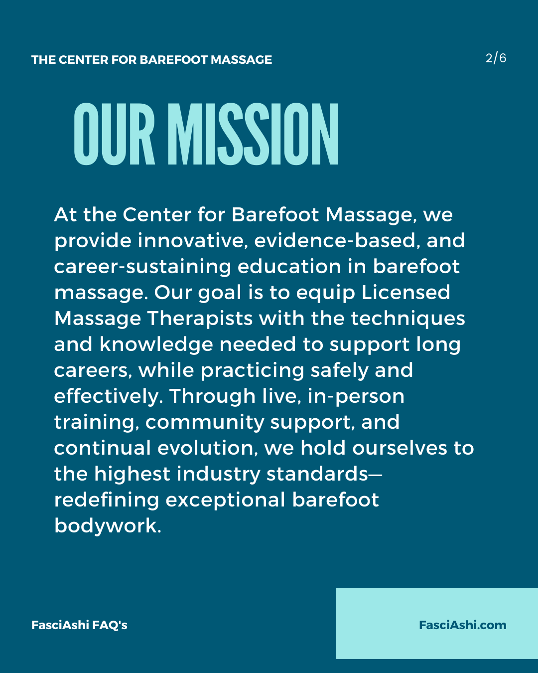 At the Center for Barefoot Massage, we provide innovative, evidence-based, and career-sustaining education in barefoot massage. Our goal is to equip Licensed Massage Therapists with the techniques and knowledge needed to support long careers, while practicing safely and effectively. Through live, in-person training, community support, and continual evolution, we hold ourselves to the highest industry standards—redefining exceptional barefoot bodywork.